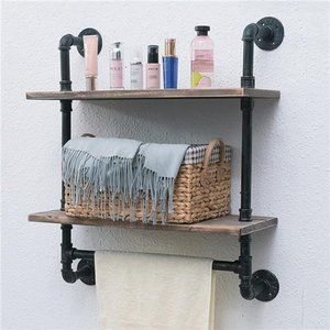 Industrial Bathroom Shelves Wall Mounted, 24in Rustic 2 Layer